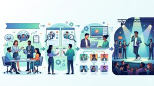 Иллюстрация процесса выбора стендап-комика для корпоративного мероприятия в современном минималистичном стиле для блога